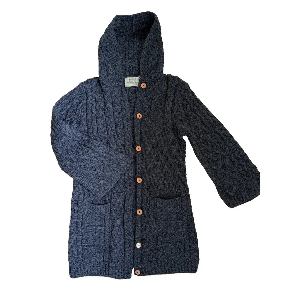 Aran Sweater Market Sweater Womens XXL Gray Cable Knit Hooded Cardigan Ireland